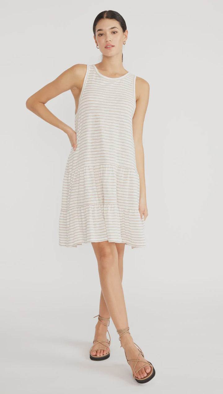 Echo Stripe Mini Dress- White/Beige