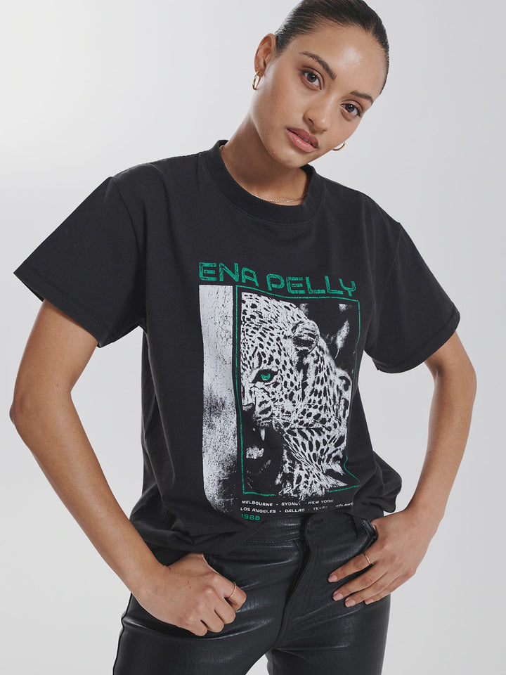 Cheetah Tee- Washed Blacked