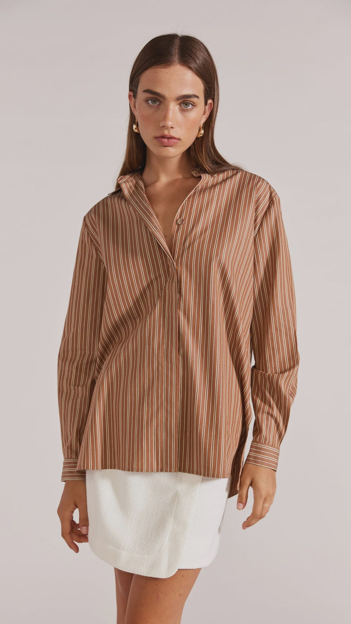 Staple The Label Hania Stripe Shirt - Brown/Cream