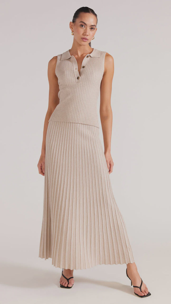 Josie Collared Knit Tank - Beige