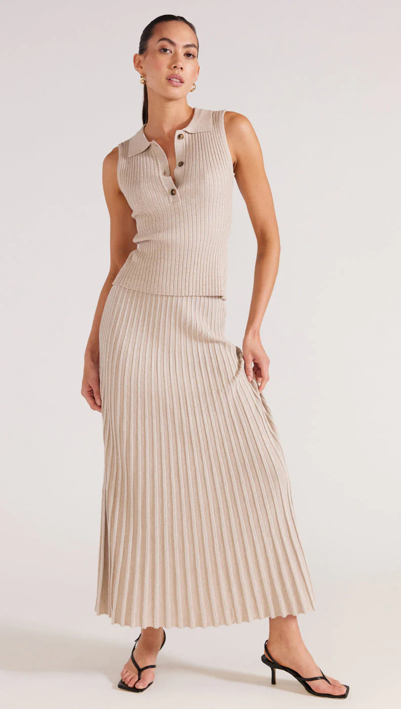 Josie Collared Knit Tank - Beige