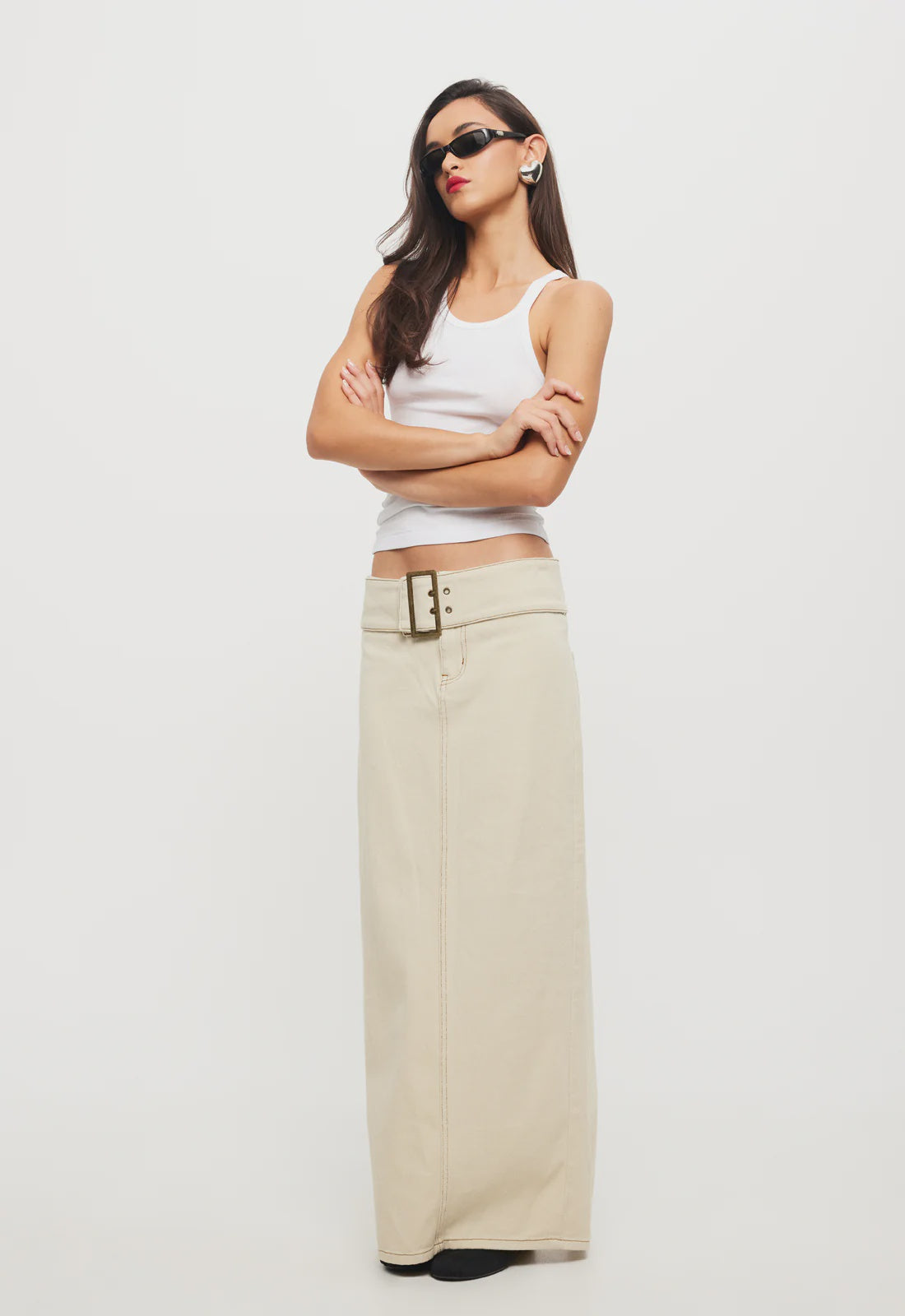 Ecru denim 2024 midi skirt