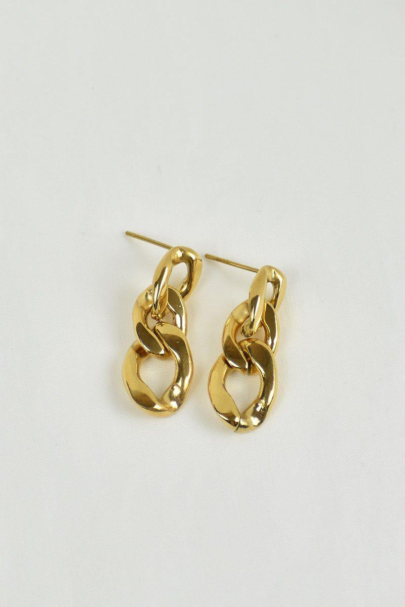 Leighton Three Link Chain Stainless Steel Earrings - Gold