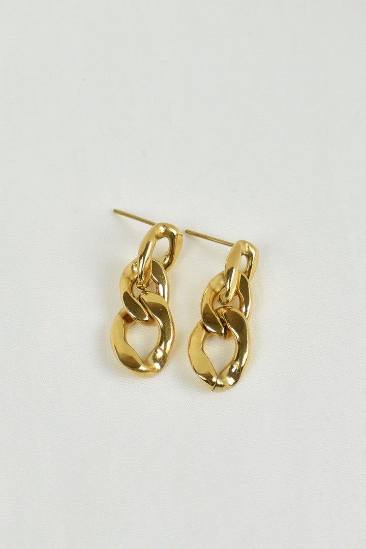 Leighton Three Link Chain Stainless Steel Earrings - Gold