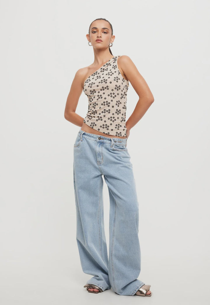 Lioness Unveiling One Shoulder Top- Beige Floral