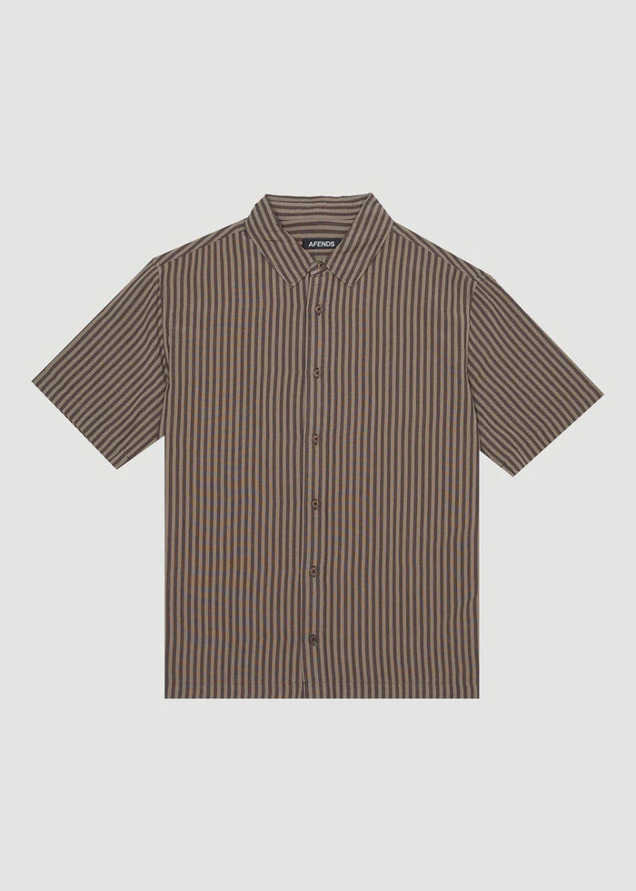 Afends Space Recycled Short Sleeve Shirt- Coffee Stripe