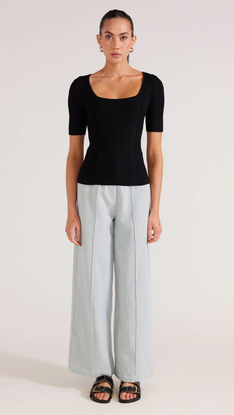 Nadia Rib Knit Tee - Black