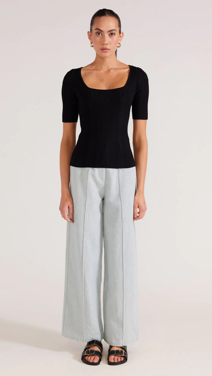 Nadia Rib Knit Tee - Black