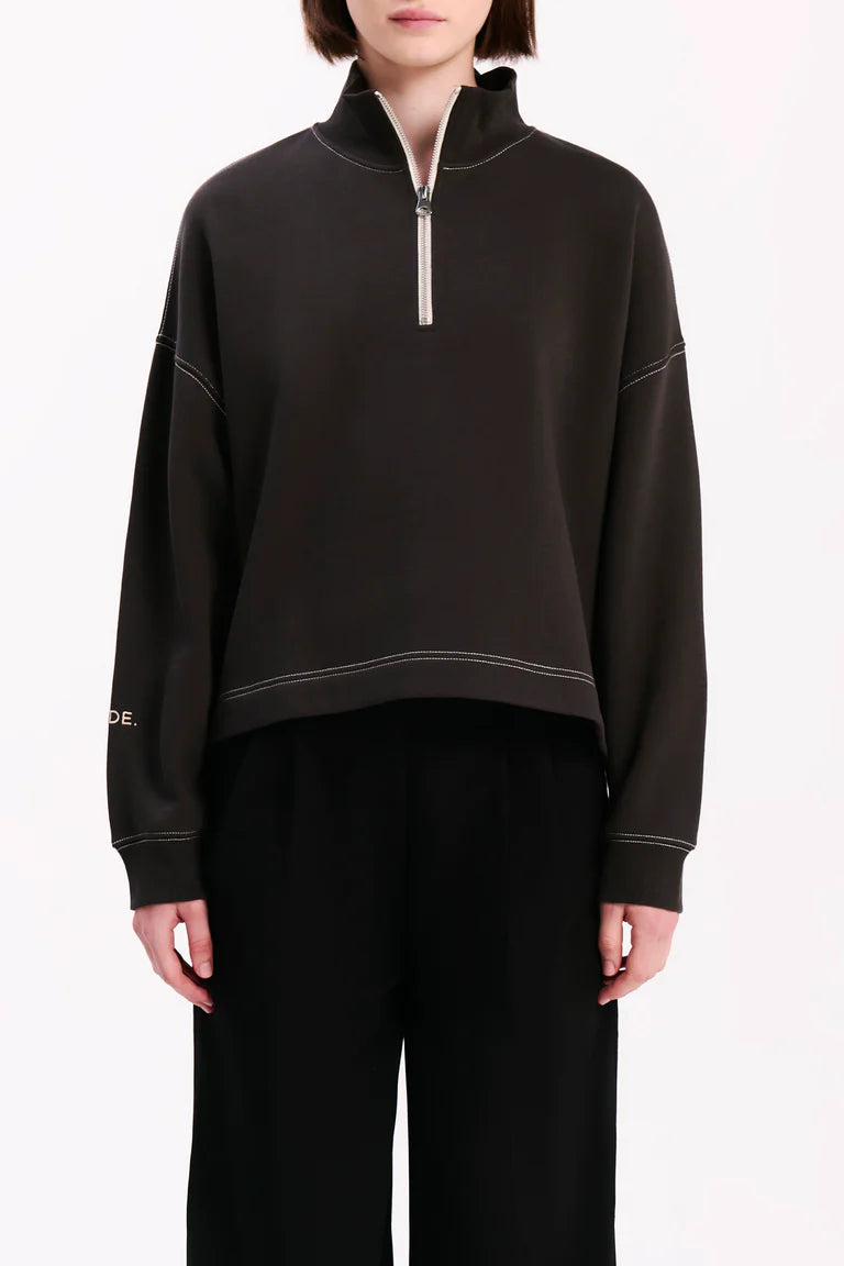 Nude Zip Front Sweat - Coal