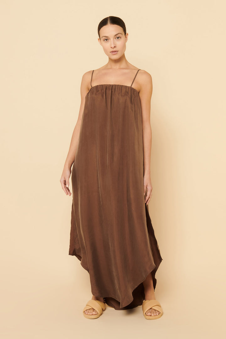 Tia Cupro Maxi Dress - Chocolate