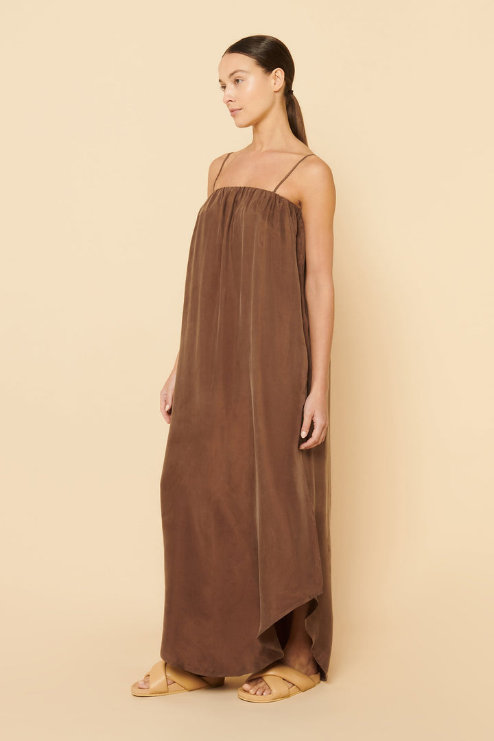 Tia Cupro Maxi Dress - Chocolate