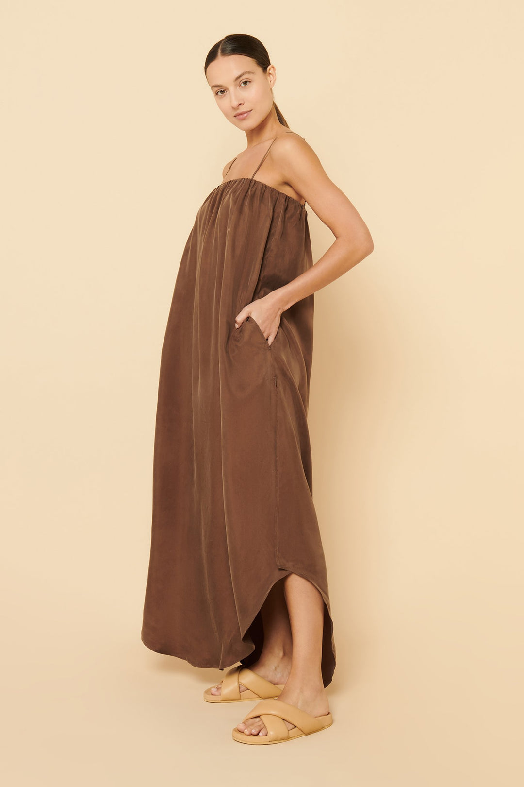 Tia Cupro Maxi Dress - Chocolate