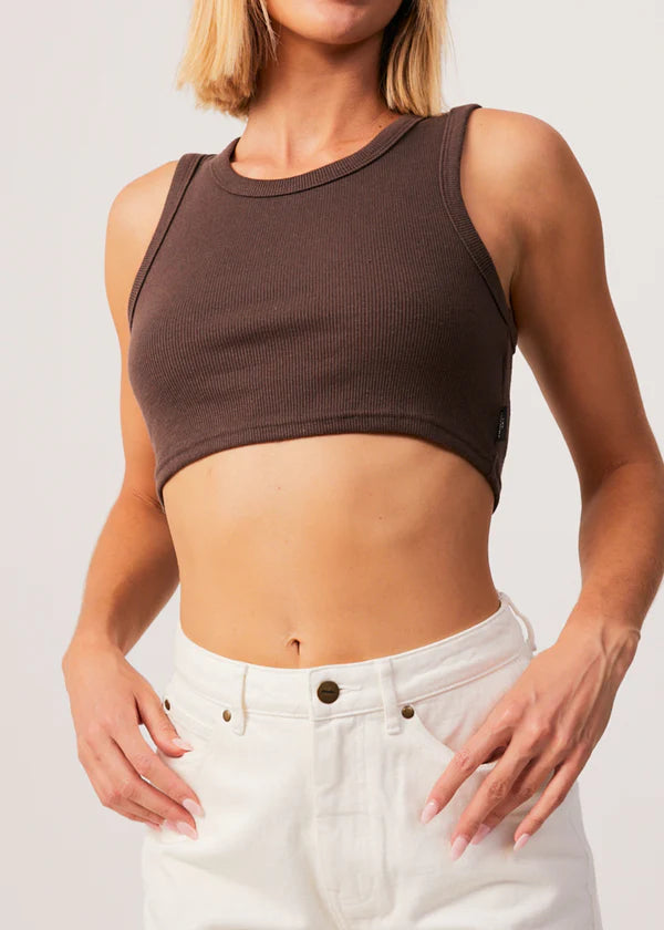 Chloe Hemp Ribbed Cropped Singlet - Coffee