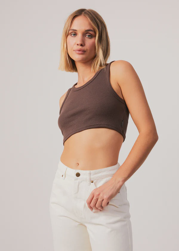 Chloe Hemp Ribbed Cropped Singlet - Coffee