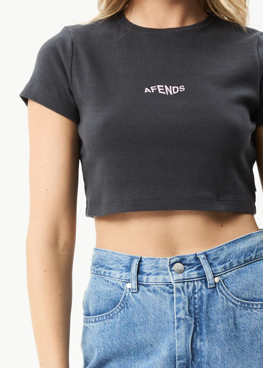 Harlow Recycled Rib Cropped Tee- Charcoal