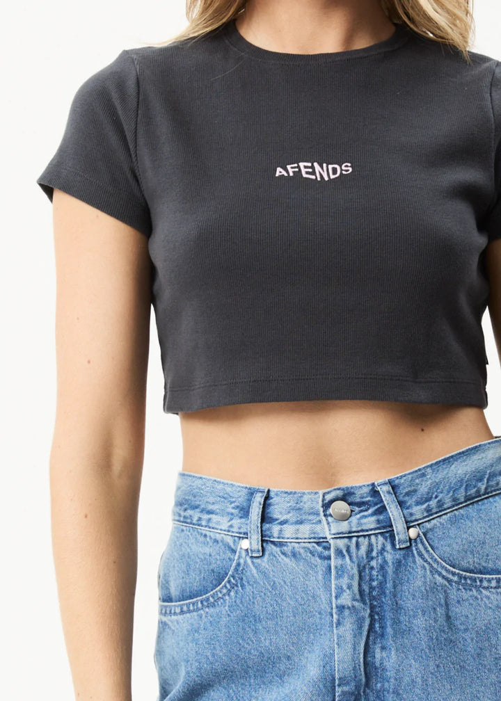 Harlow Recycled Rib Cropped Tee- Charcoal