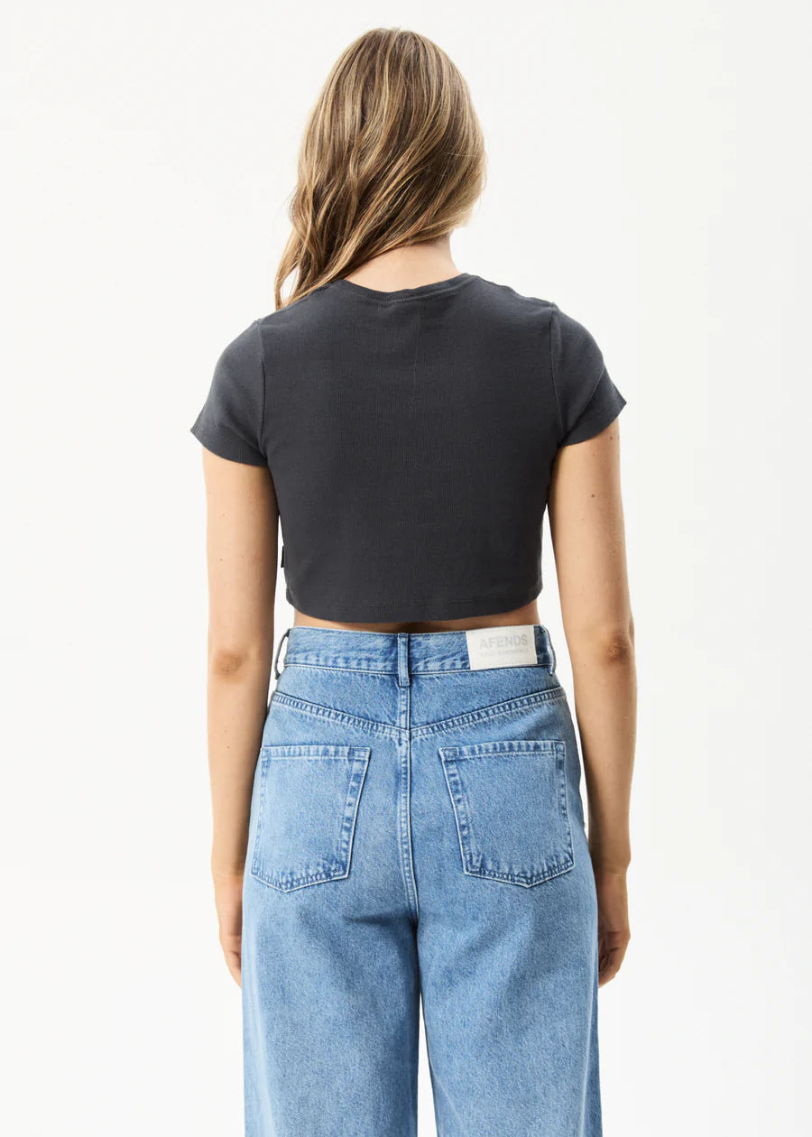 Harlow Recycled Rib Cropped Tee- Charcoal