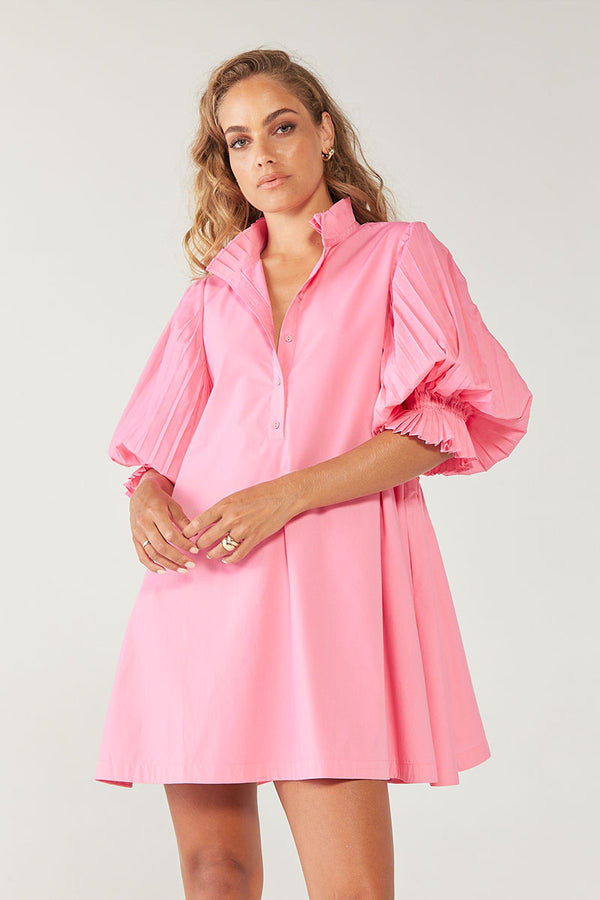 Focus Pleat Smock Dress - Pop Pink
