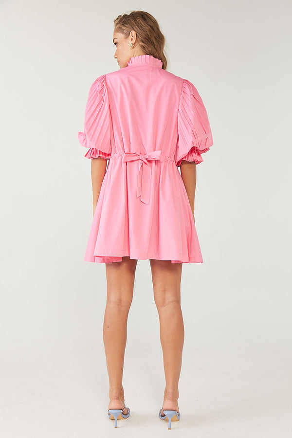Focus Pleat Smock Dress - Pop Pink
