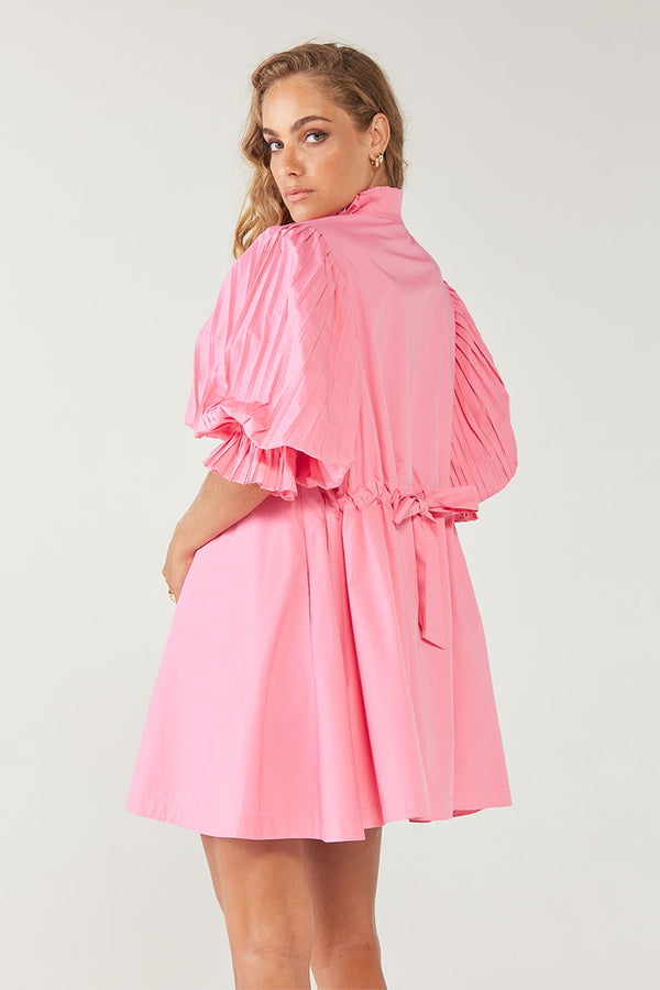 Focus Pleat Smock Dress - Pop Pink