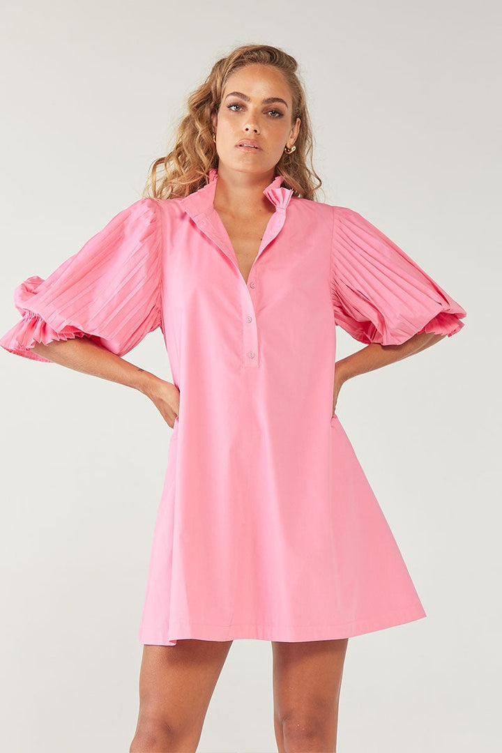 Focus Pleat Smock Dress - Pop Pink