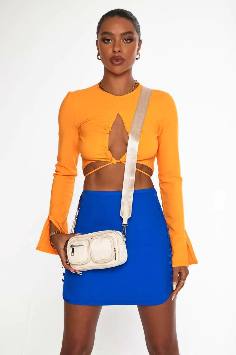 Lala Mini Utility Cross Body Bag - Bisque Nylon/Silver