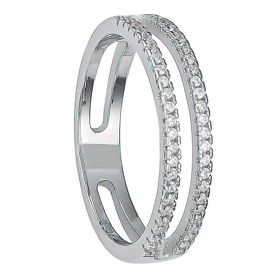R450-7 Rhodium Plated Sterling Silver Double Line CZ Ring - 7 O