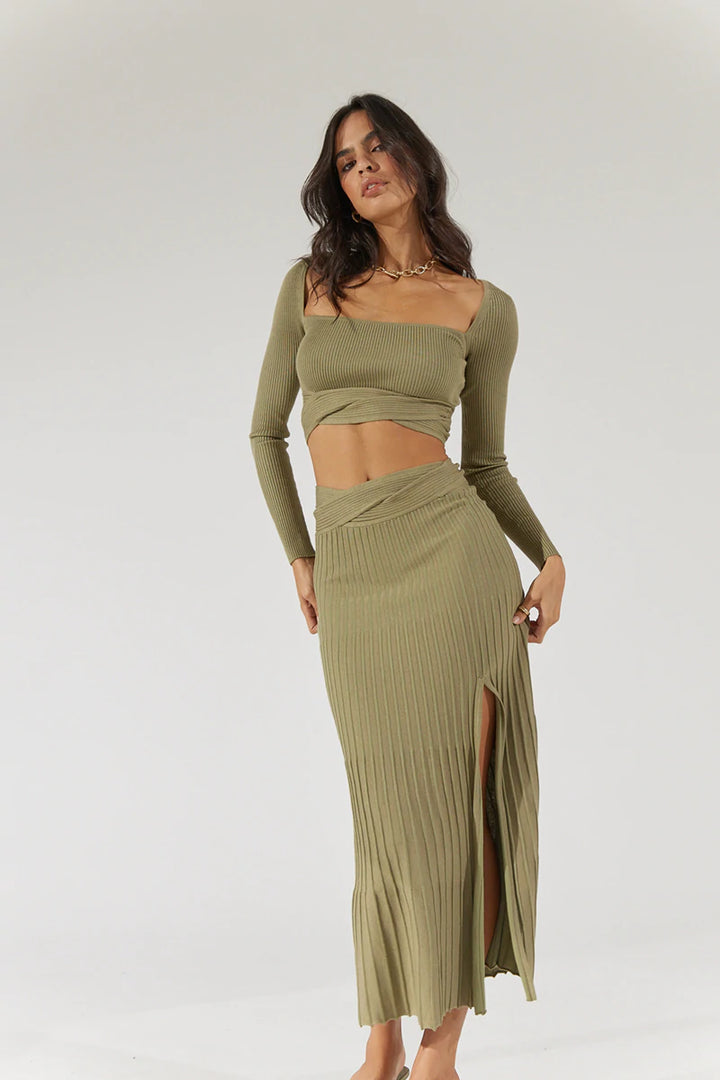 Inertia Knit Midi Skirt - Green Tea