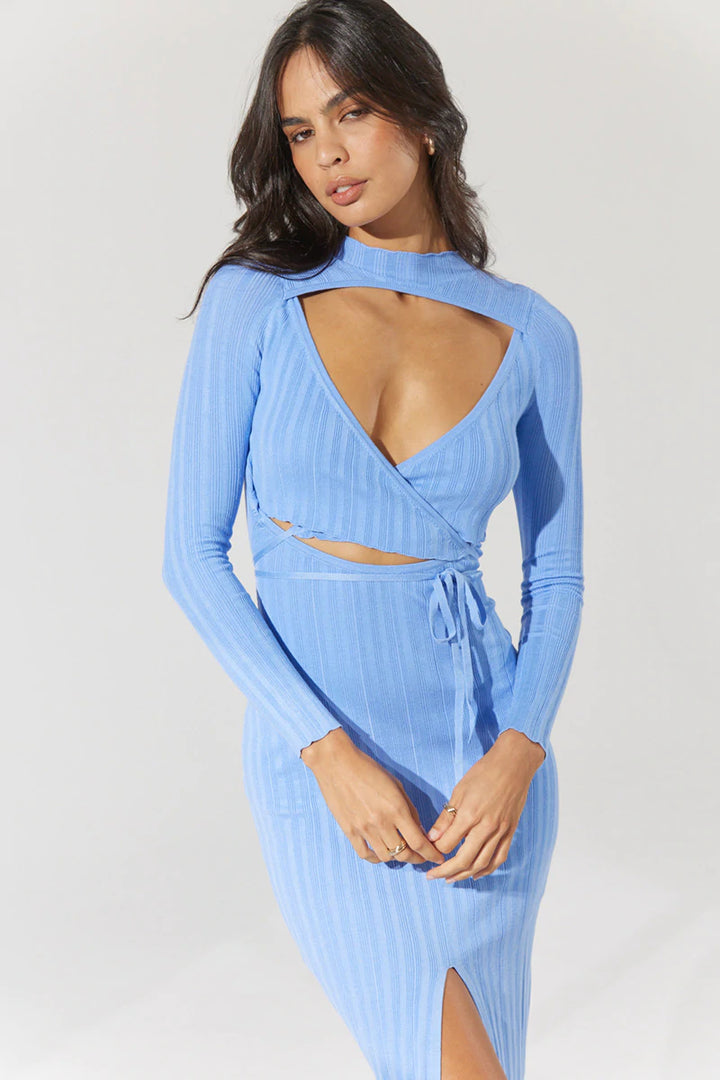 Allure Wrap Knit Midi Dress - Bluebell