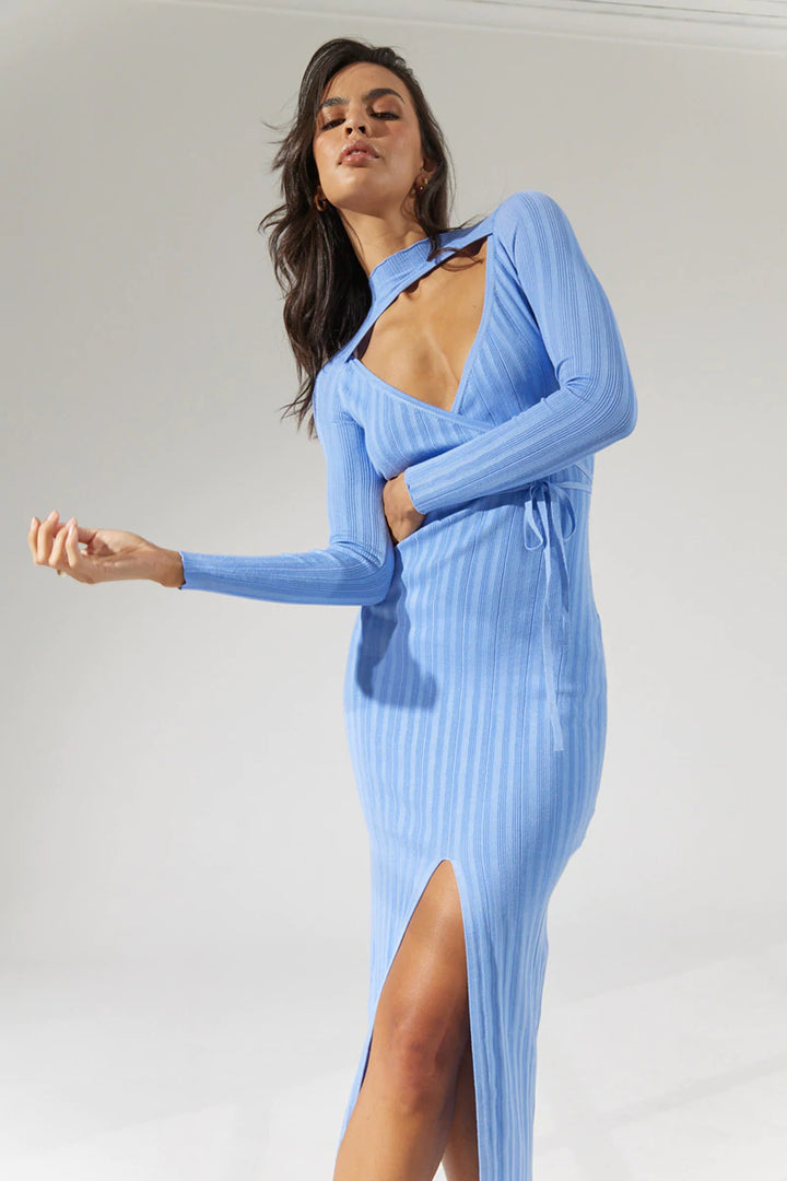 Allure Wrap Knit Midi Dress - Bluebell