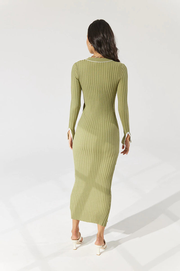 Farren Knit Polo Midi Dress - Avocado