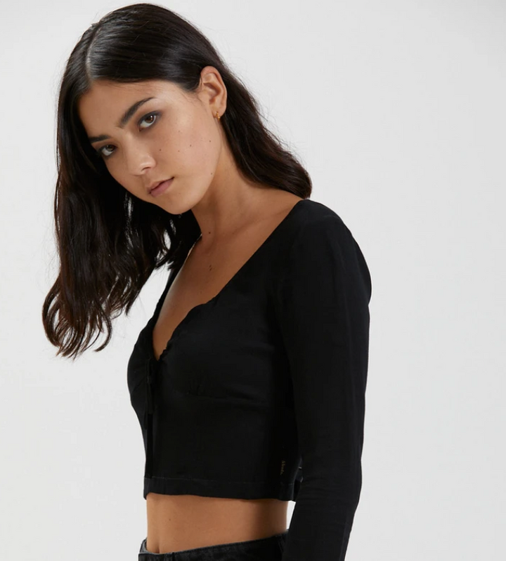 Jemmy Recycled Long Sleeve Gathered Top - Black