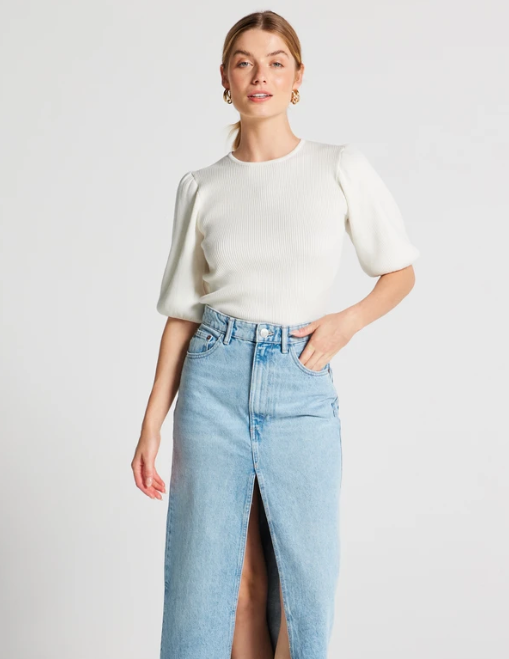 Ariana Ribbed Knit Top - Off White