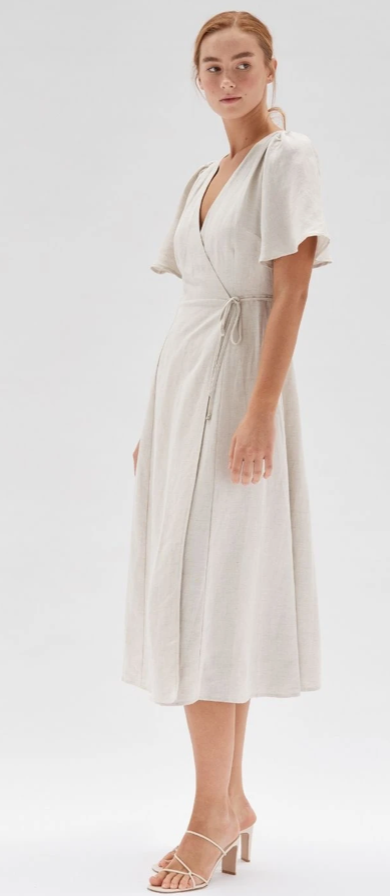 Amaya Wrap Midi Dress - Natural Marle