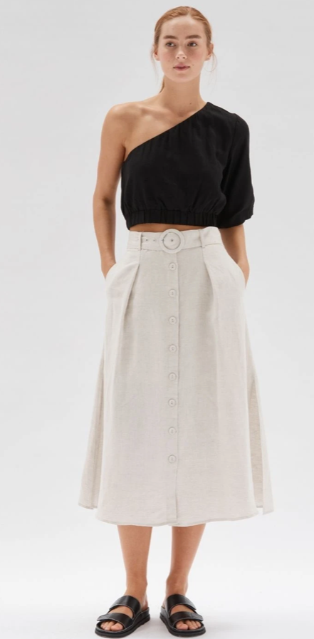 Amaya Belted Midi Skirt - Natural Marle