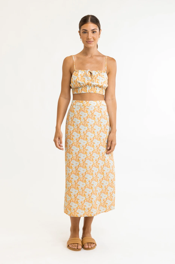 Goldie Floral Midi Skirt - Apricot