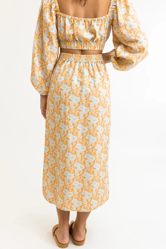 Goldie Floral Midi Skirt - Apricot