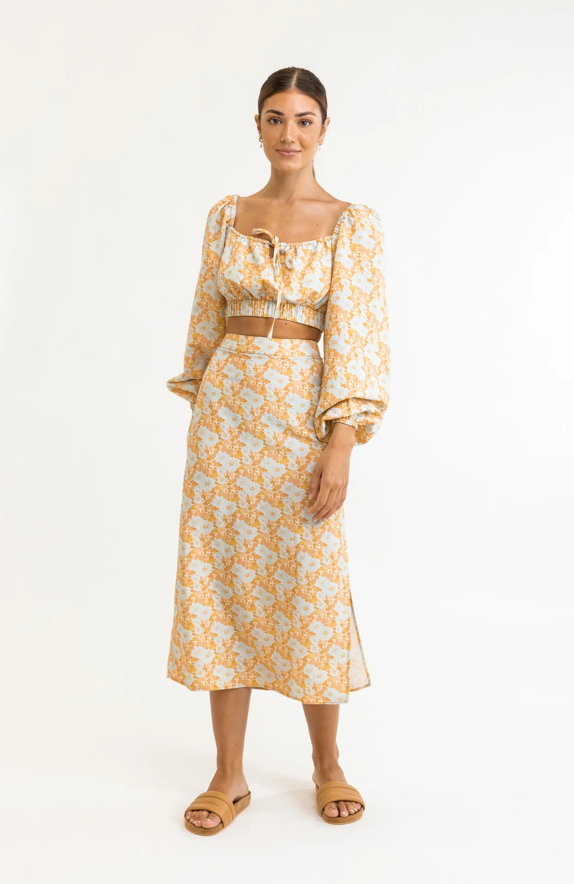 Goldie Floral Midi Skirt - Apricot