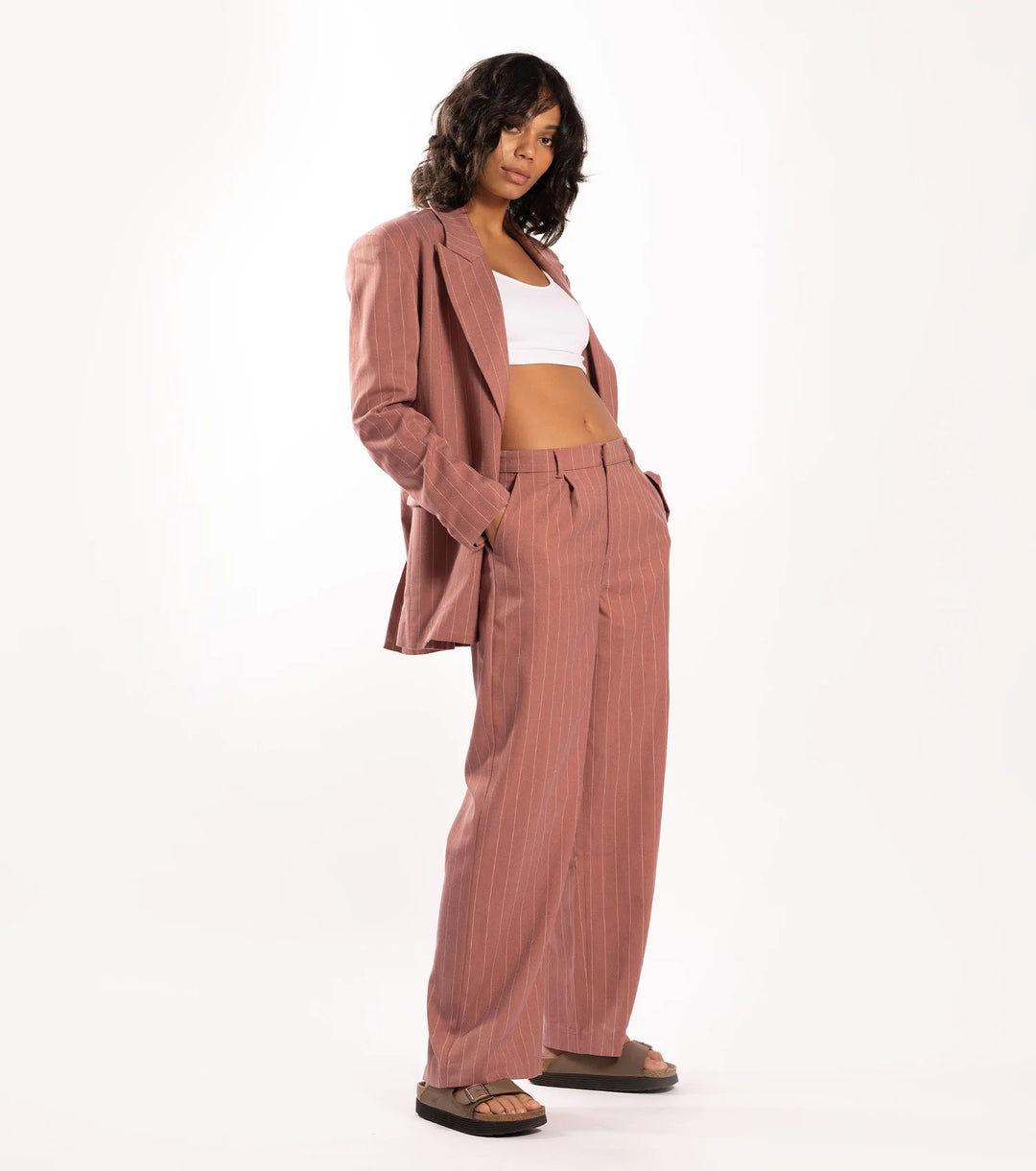Slouch Pant- Dusty Pink Pinstripe