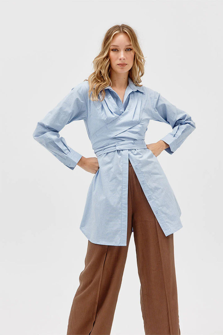 Dixie Wrap Shirt Dress - Blue