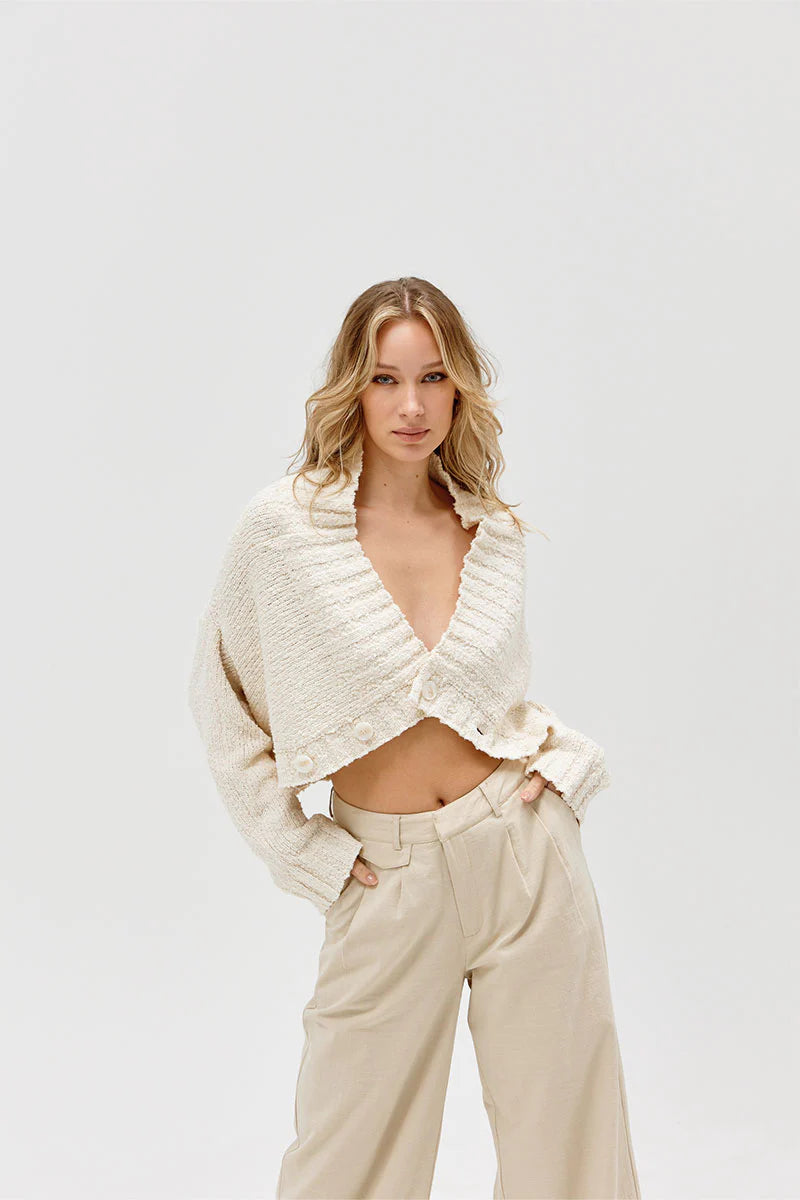 Inverse Crop Cardi - Cream