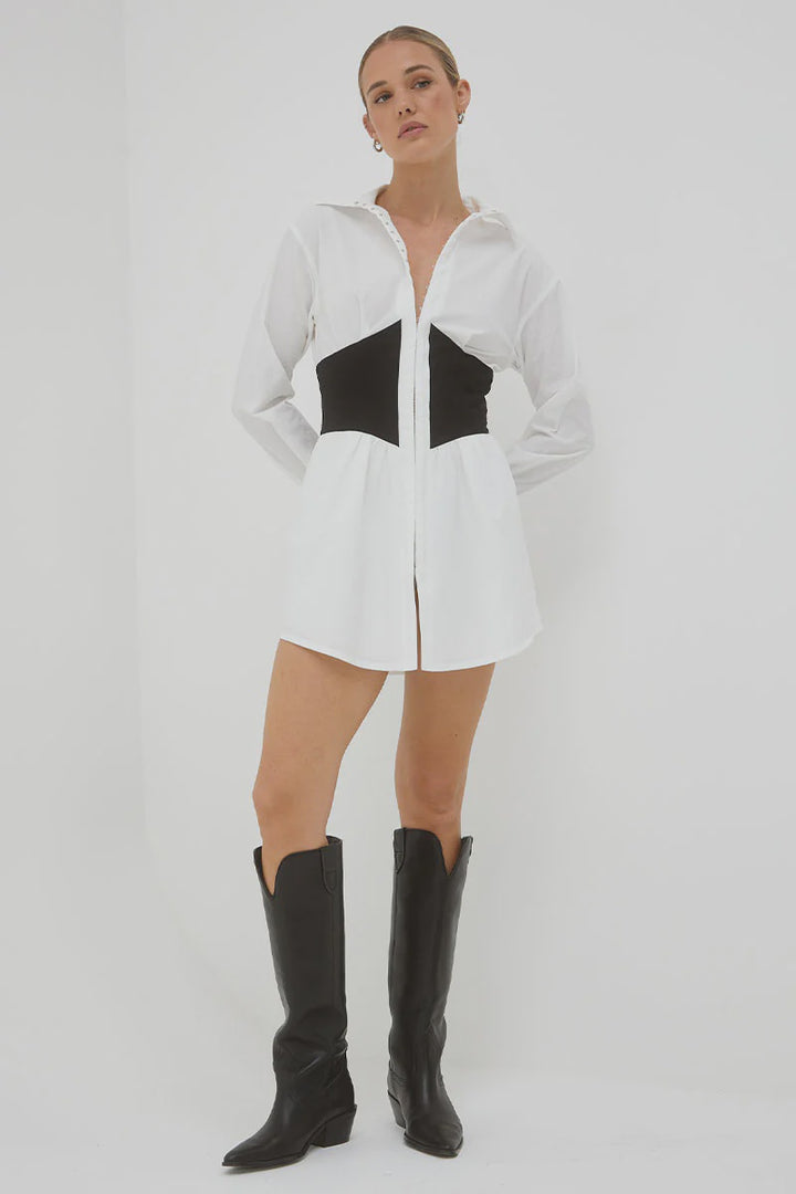 Sovere - Reminisce Corset Shirt Dress - Black & White