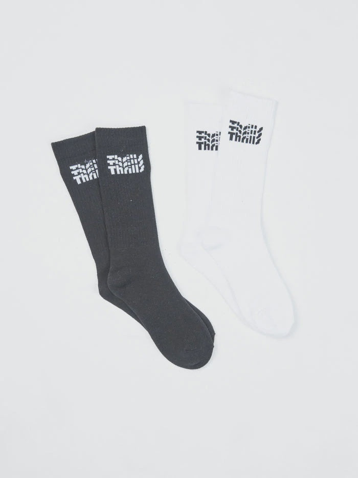 Infinite Thrills Premium Long 2 Pack Socks- Washed Black, White