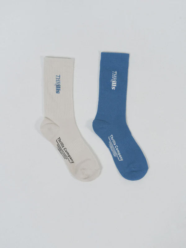 Thrills Split Decision 2 Pack Socks- Heritage White- Alure Blue
