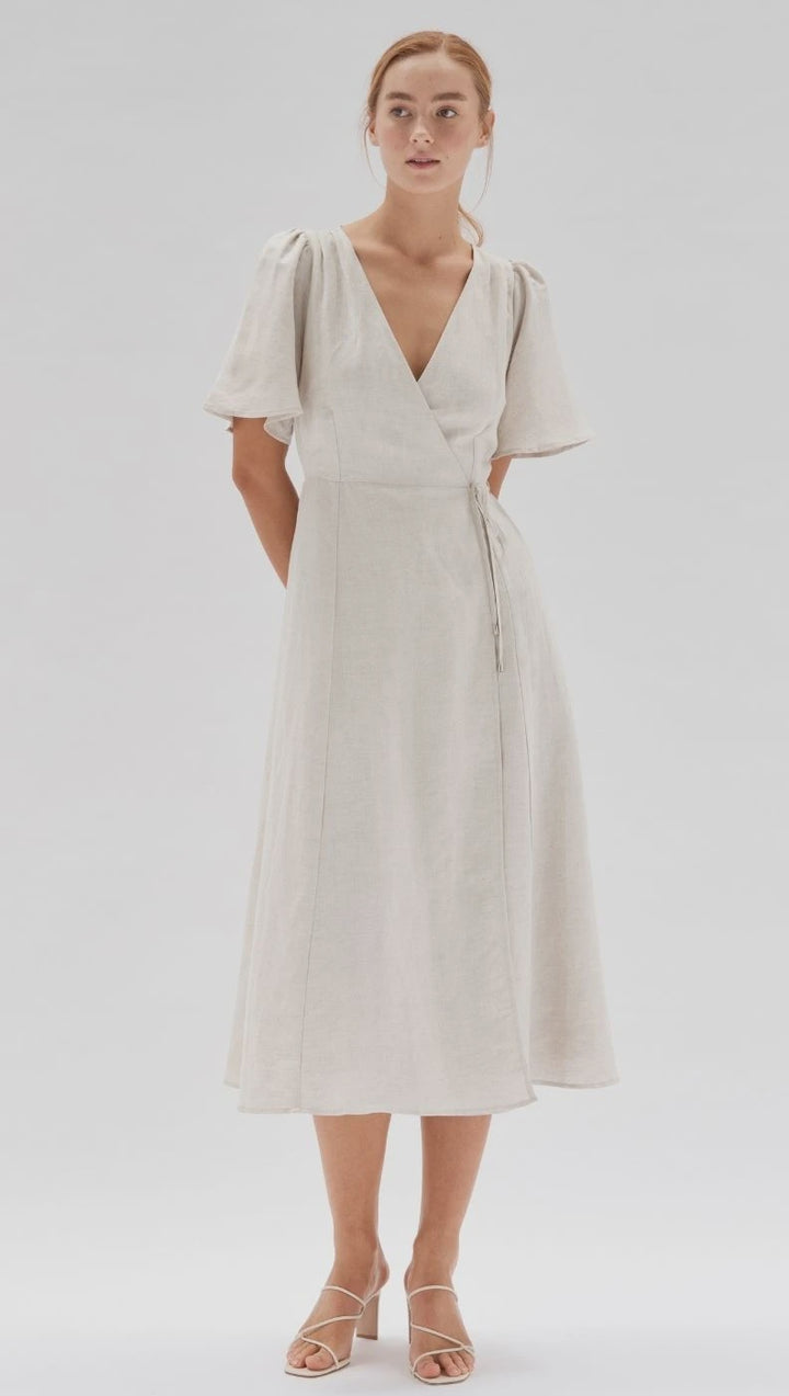 Amaya Wrap Midi Dress - Natural Marle