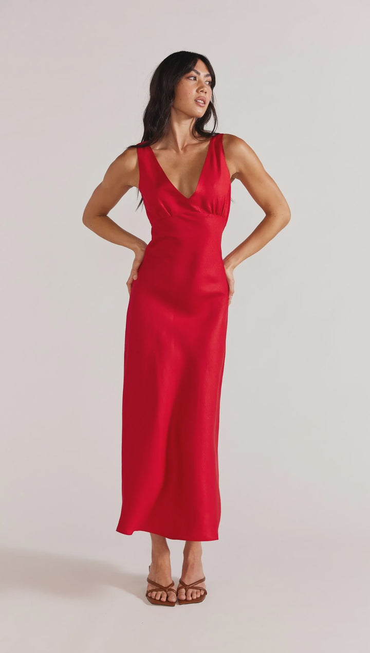 Staple The Label Valencia Bias Maxi Dress- Red