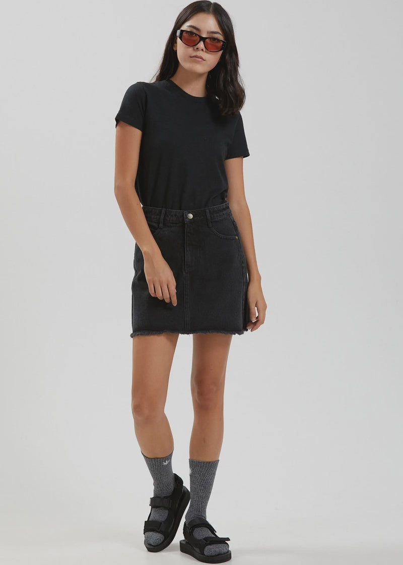 Chillie Organic Denim Mnini Skirt - Washed Black