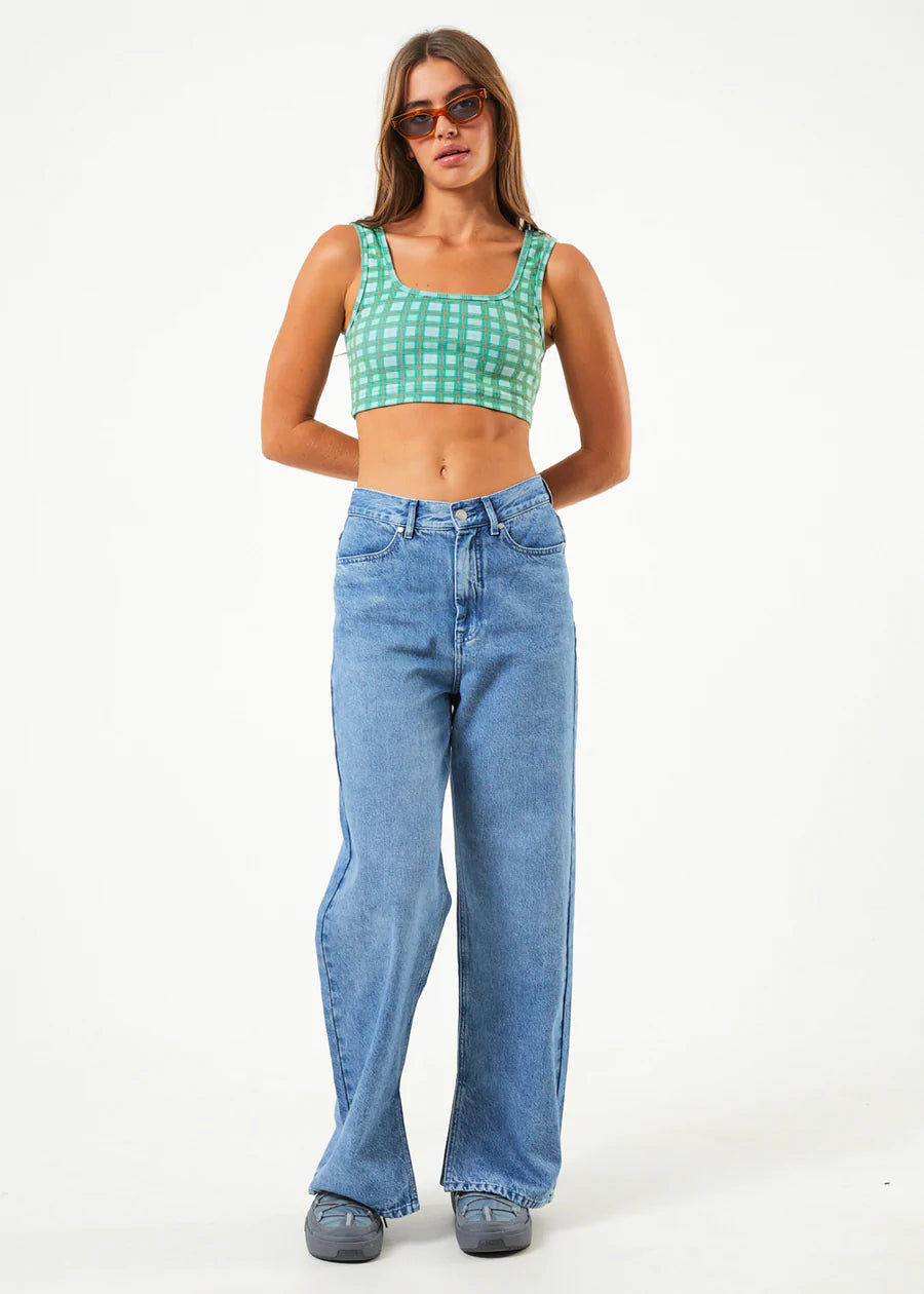 Tully Hemp Rib Check Sleeveless Top - Forest Check