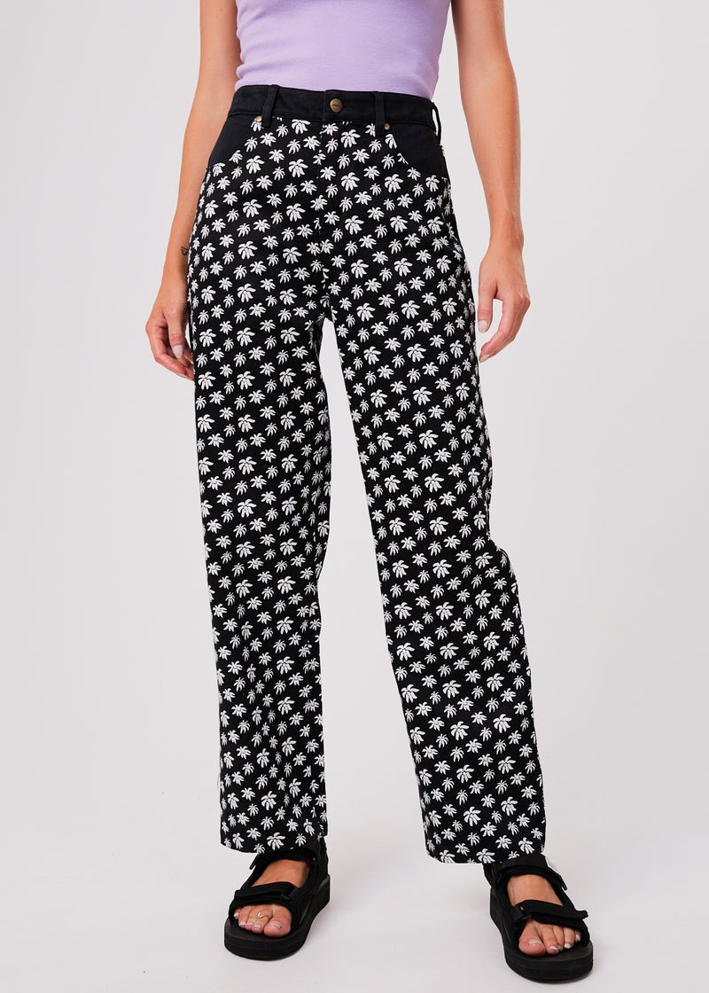 Pascale Shelby Long Hemp Printed Wide Leg Pants - Black