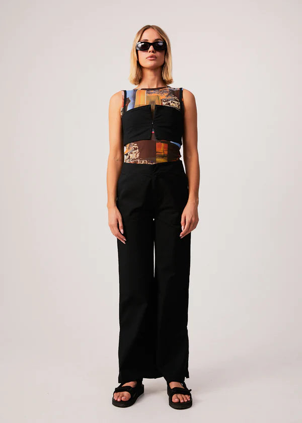 Cola Recycled Panelled Crop Top - black